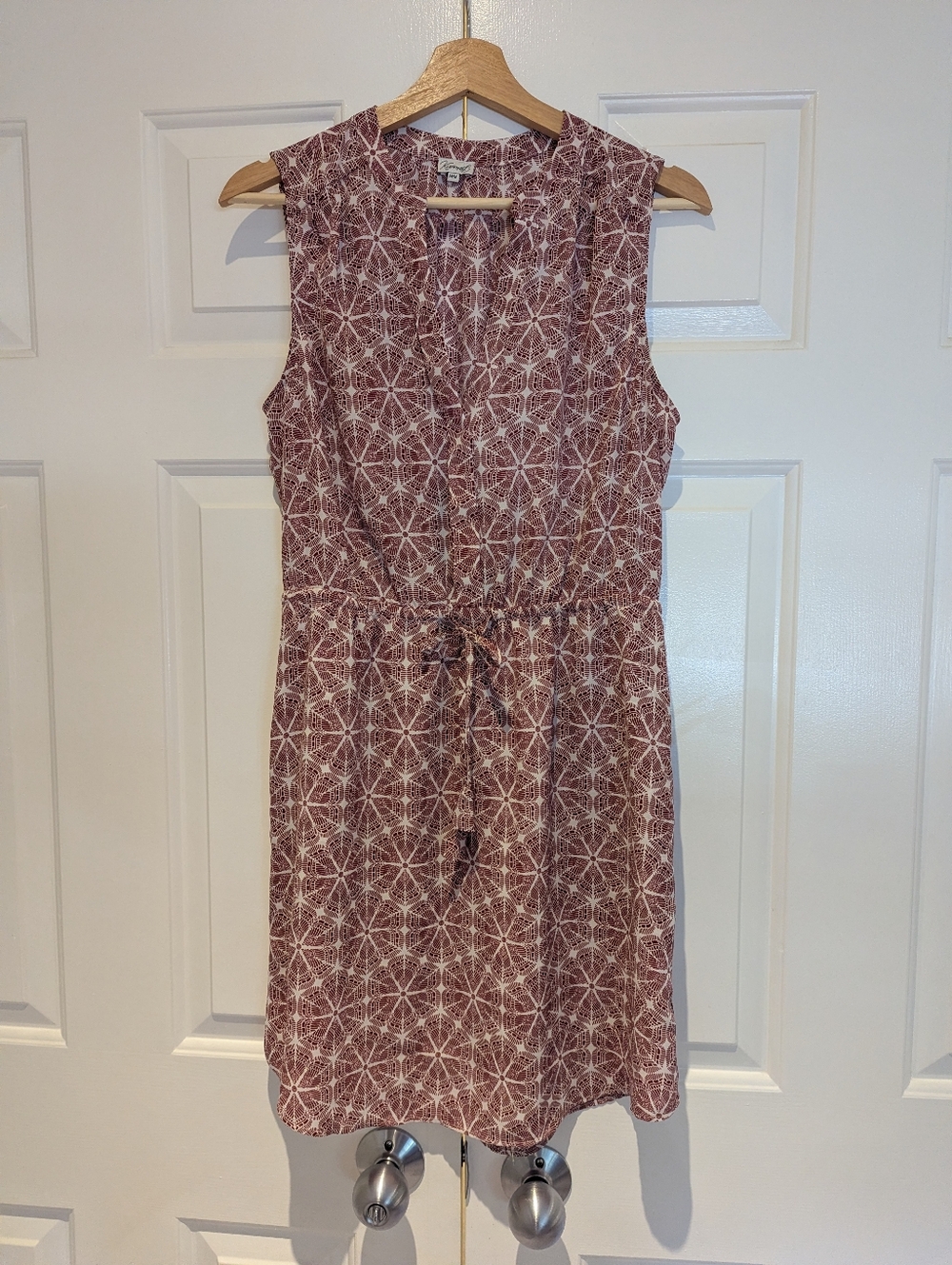 Kismet Sleeveless Button Front Red Geometric Floral Print Summer dress Pockets